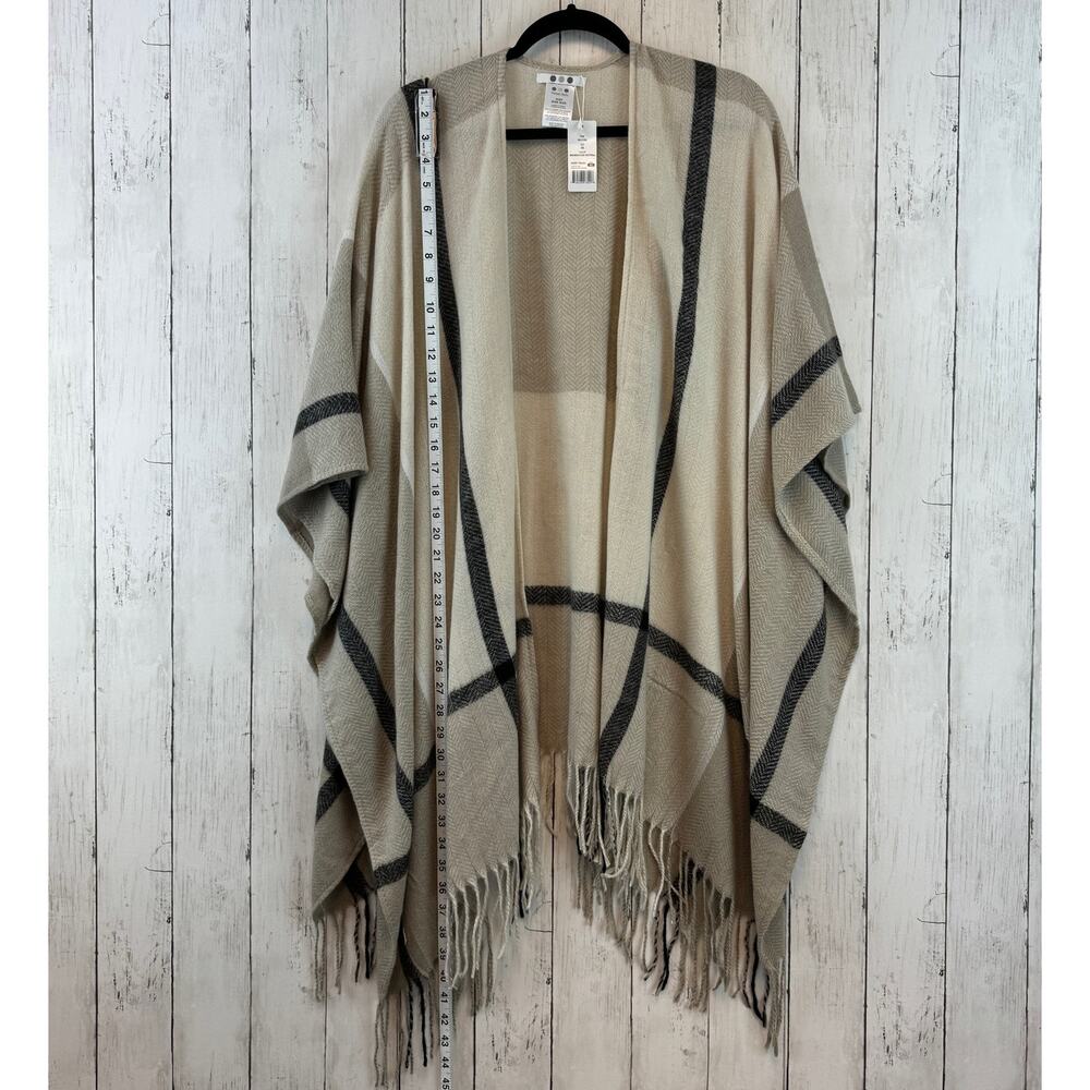 NWT Three Dots Neutral Tan/Black Plaid Miranda Cashmere Wrap One Size - Picture 10 of 11